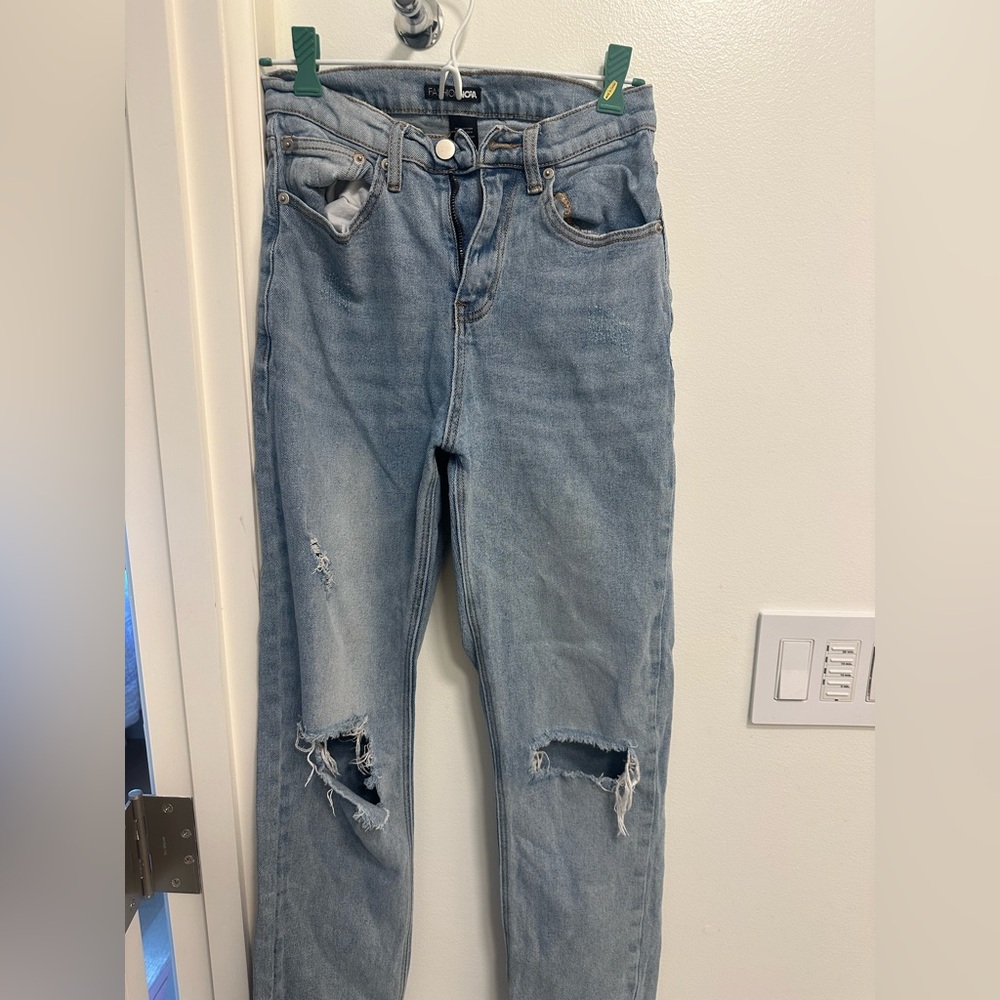 Fashion Nova Light Blue Distressed Boyfriend Jeans